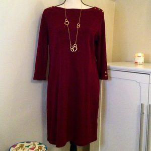 Karen Scott, Burgundy Cotton Knit, 3/4 Length Sleeve, Sheath Dress, Sz. PL
